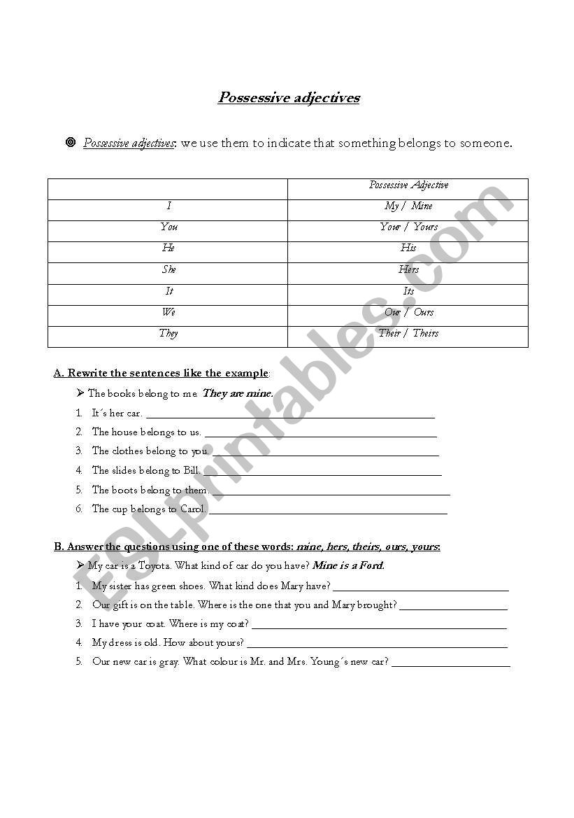 Possessive Adjectives worksheet