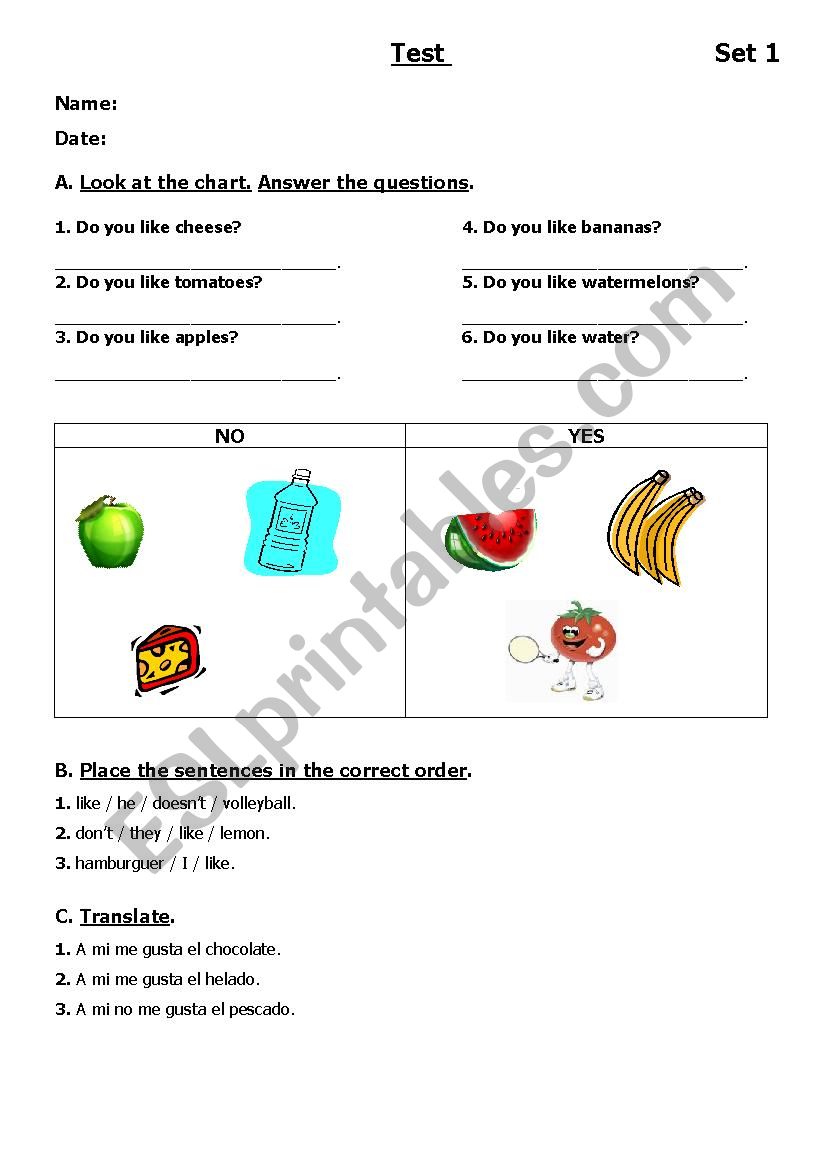 test on primarey school worksheet