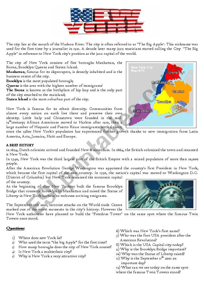 New York City worksheet