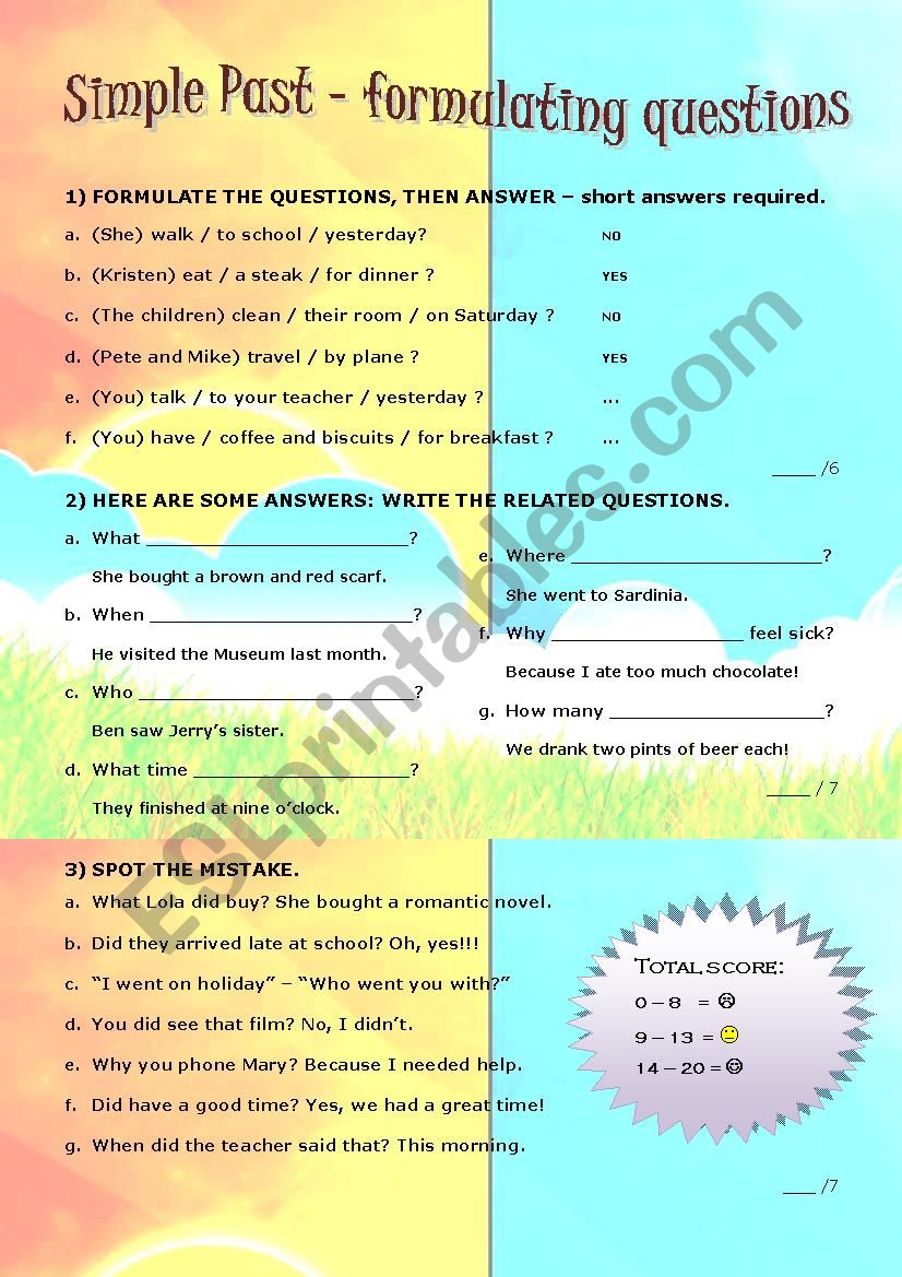 FORMULATING QUESTIONS - Simple Past