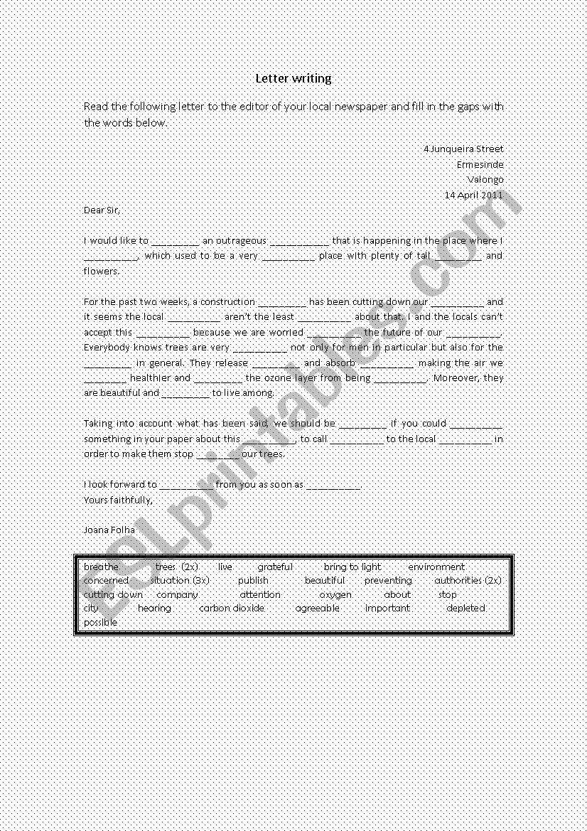 letter  worksheet