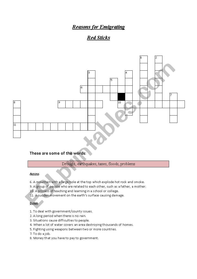 reasons of immigration worksheet