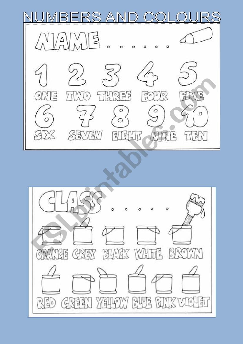 NUMBERS AND COLOURS worksheet