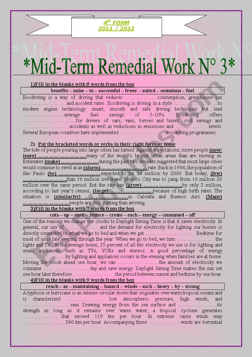 mid term remedial work n3 worksheet