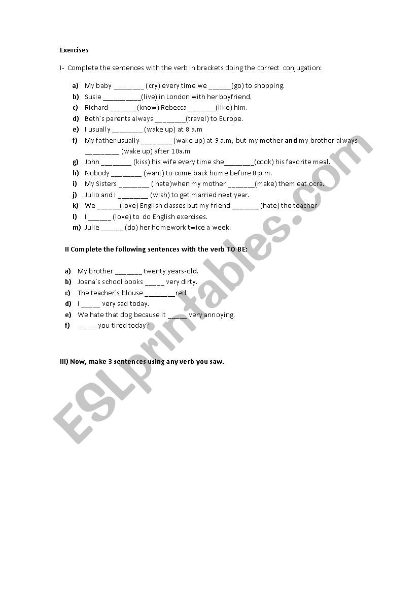 Simple present exercises worksheet