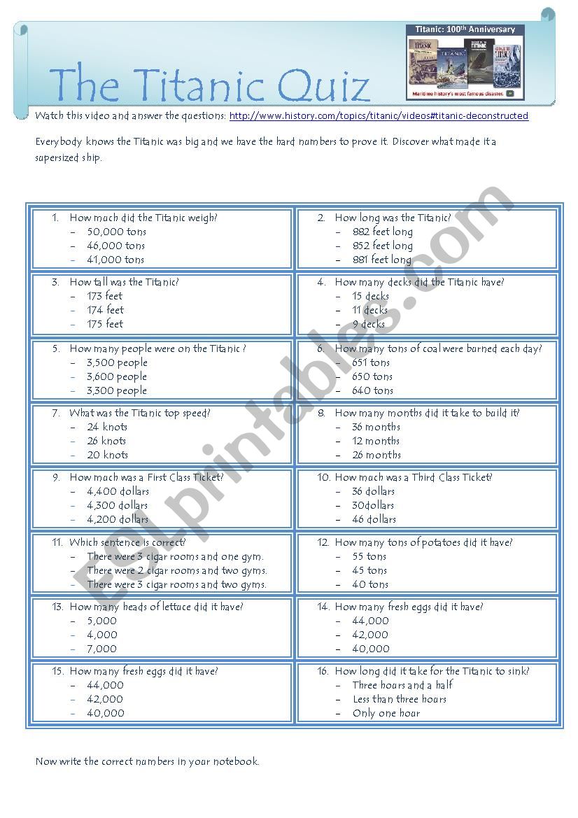 The Titanic Quiz worksheet