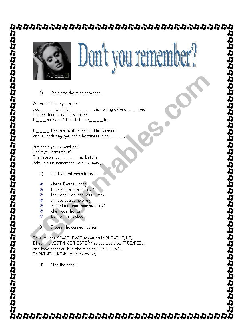 Dont you remember By ADELE worksheet
