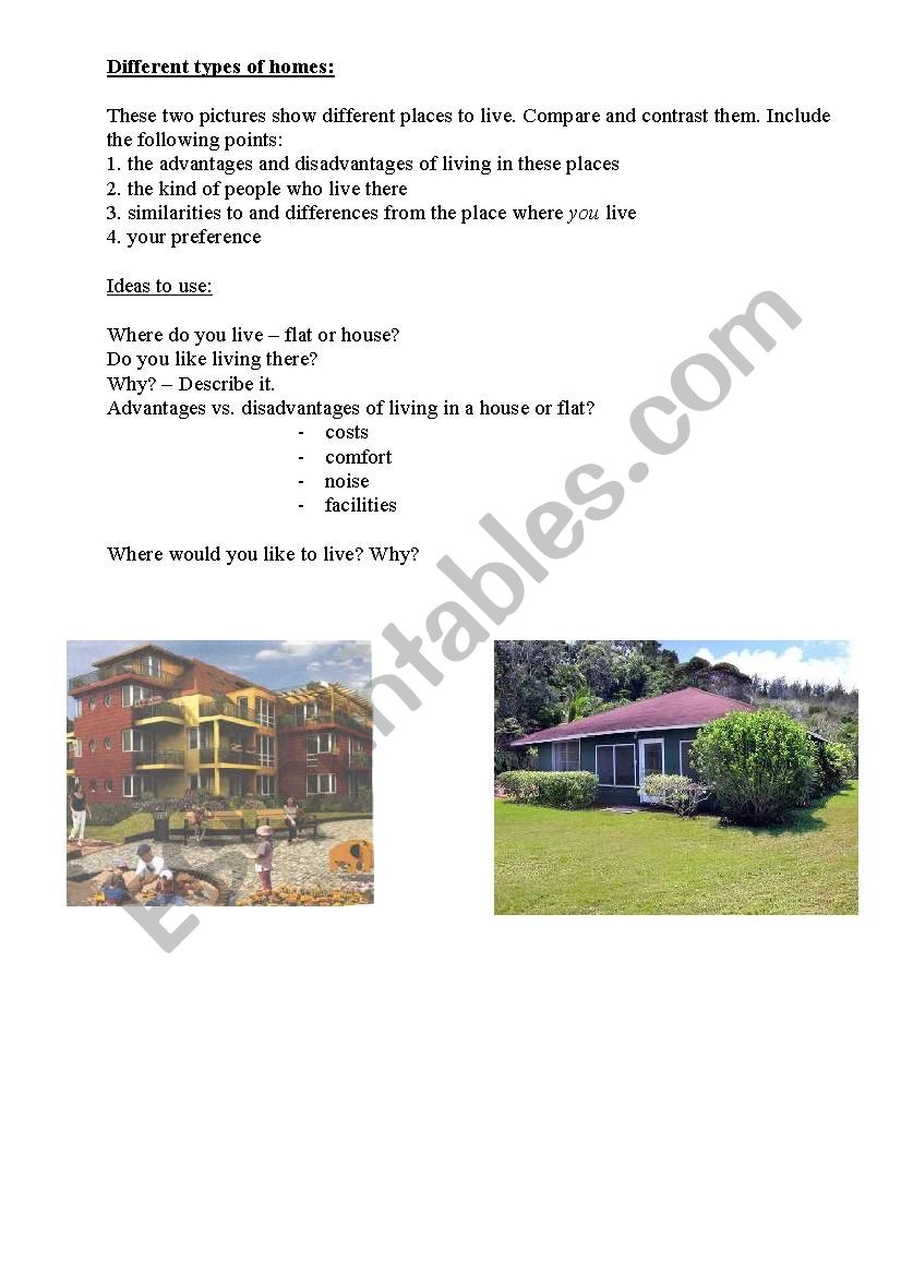 types of homes worksheet