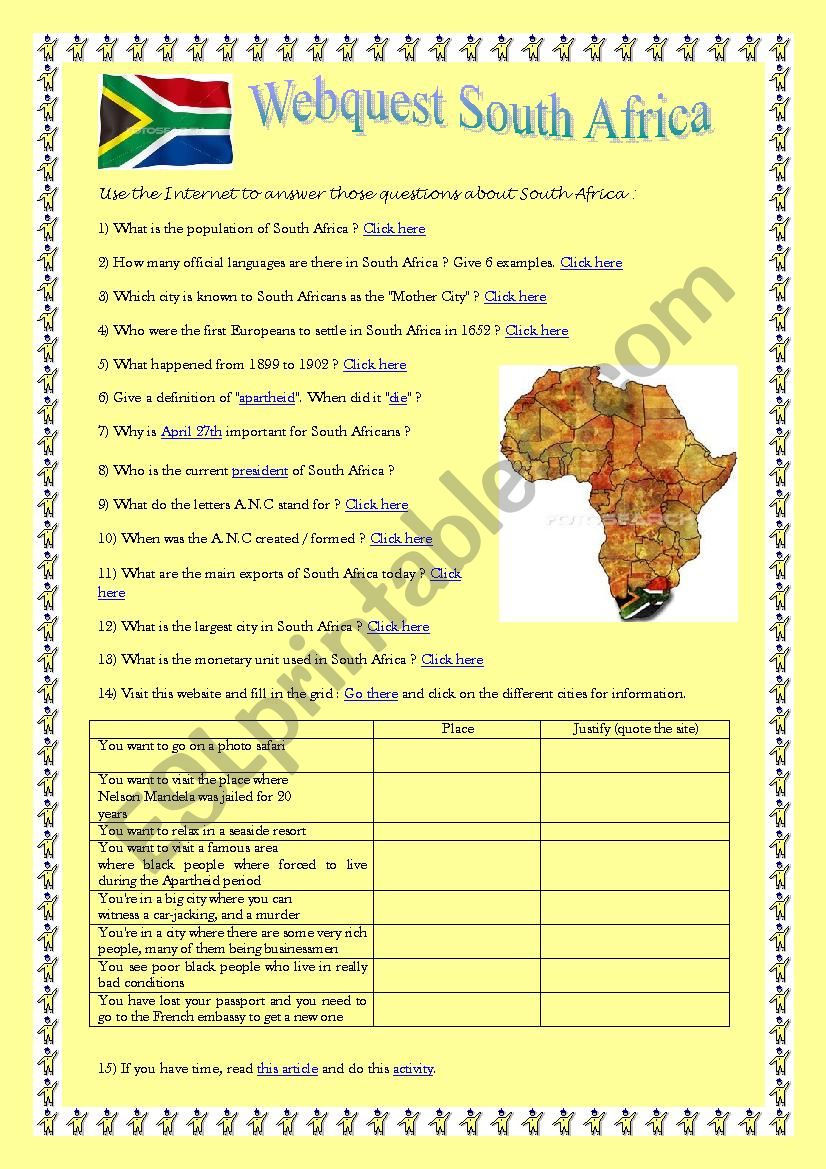 Webquest South Africa worksheet