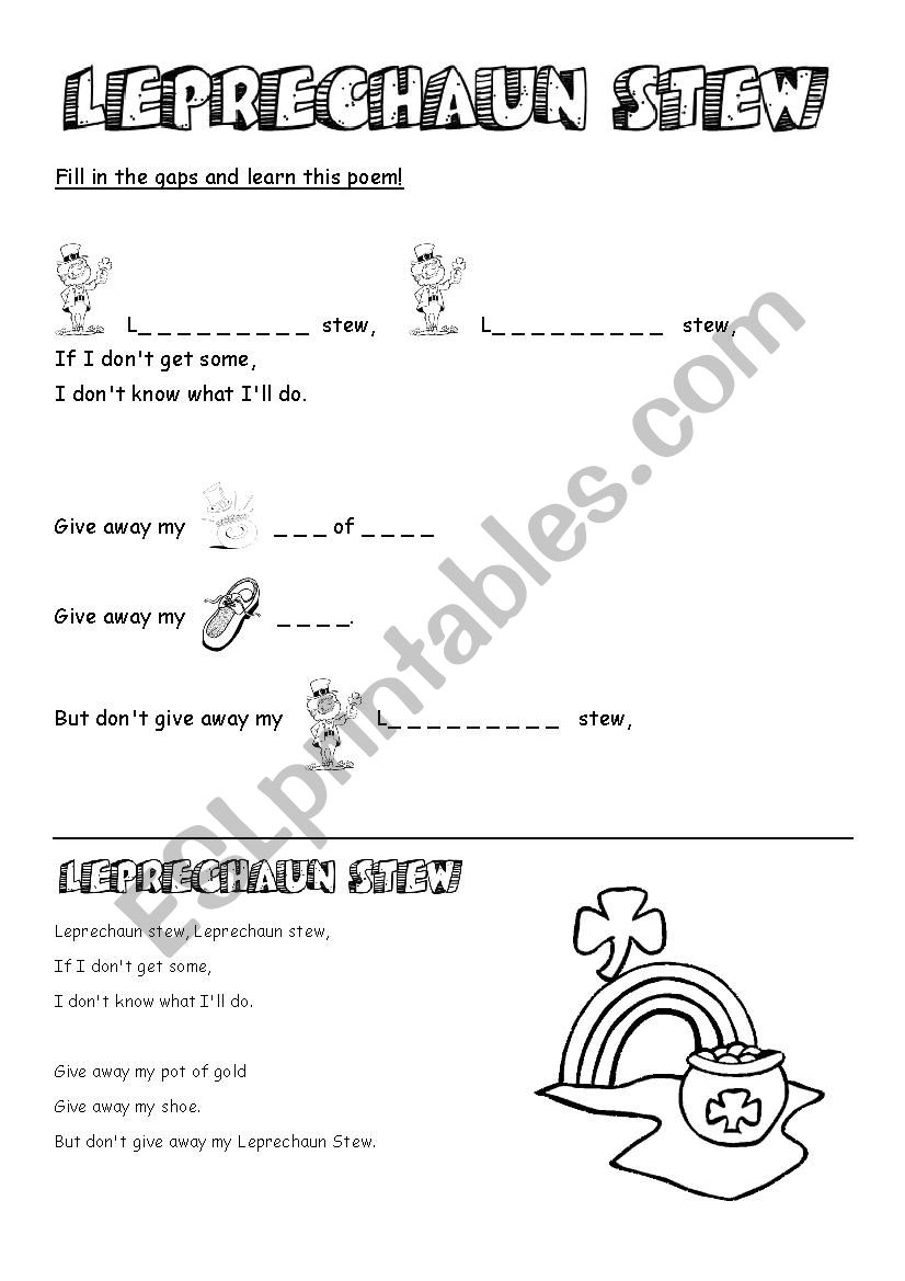 LEPRECHAUN STEW worksheet