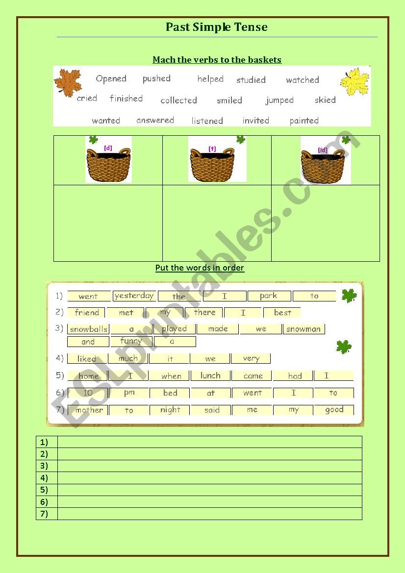  Past simple tense practice worksheet