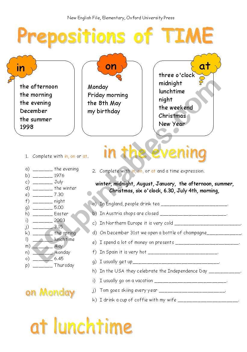 prepositions of time worksheet