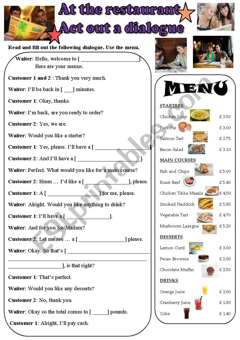 Ordering a Meal - Act out a dialogue!