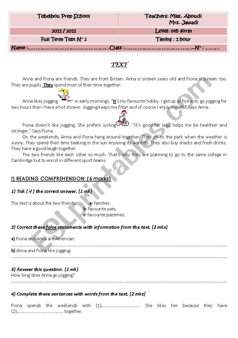 end of term test nÂ°2 ( 8th form) 