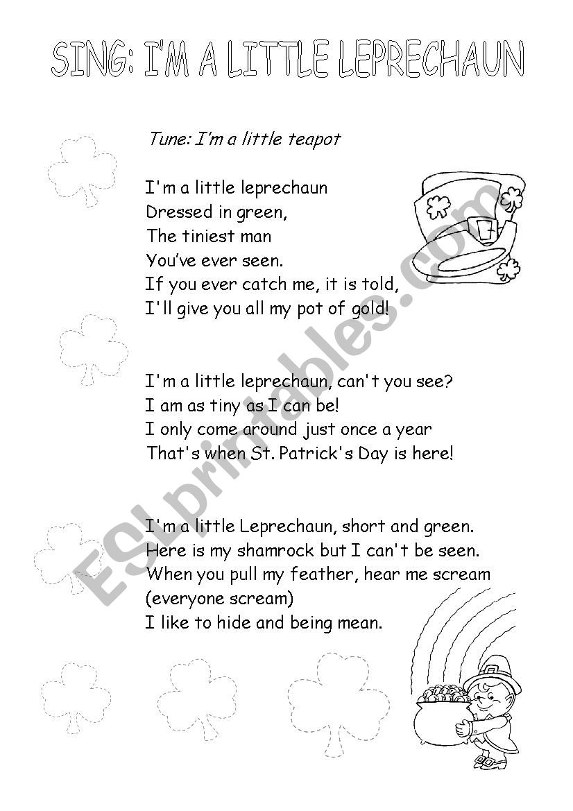 Im a little leprechaun worksheet