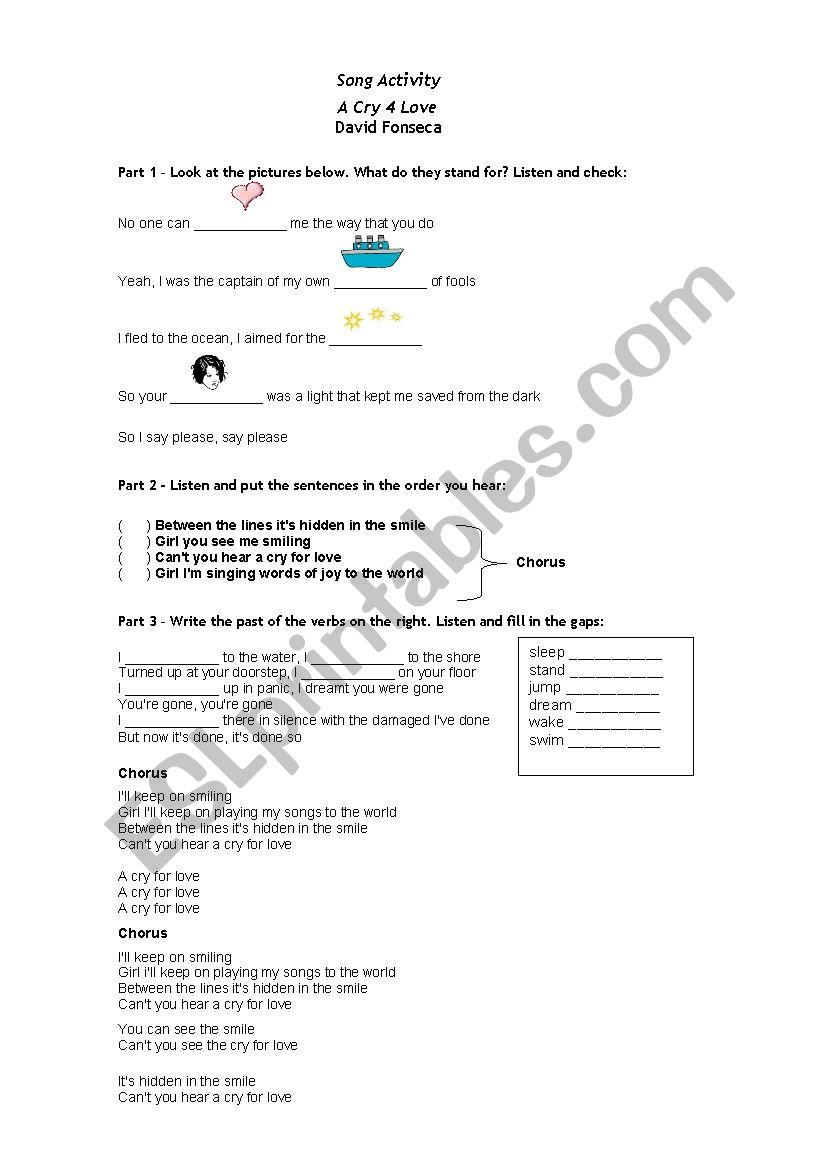 A song by David Fonseca worksheet