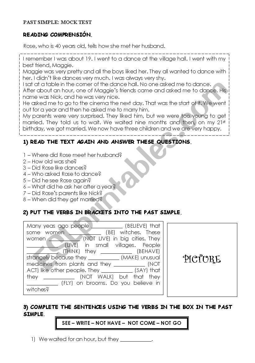 PAST SIMPLE TEST worksheet