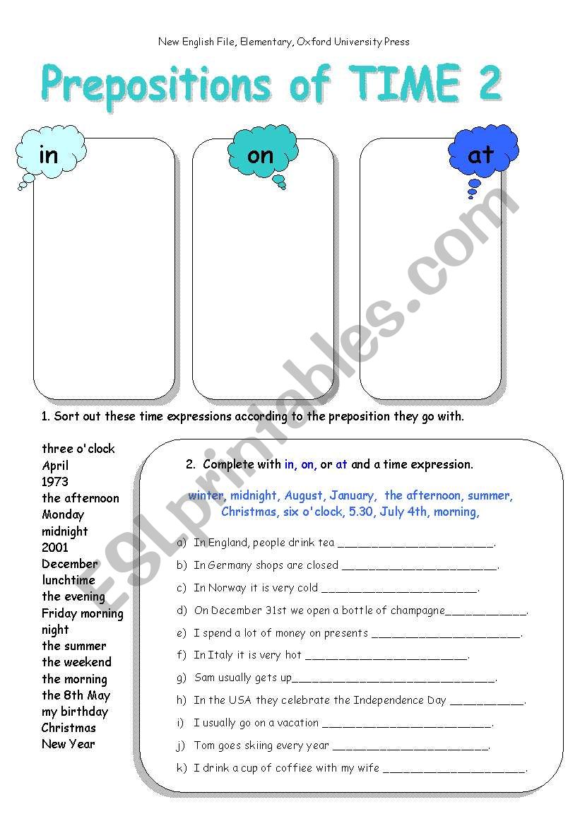 Prepositions of time 2 worksheet