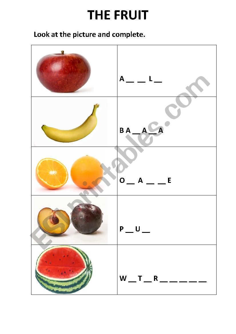 THE FRUIT worksheet