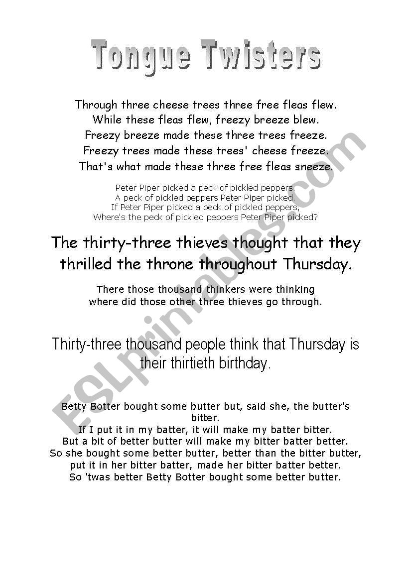 Tongue Twisters worksheet