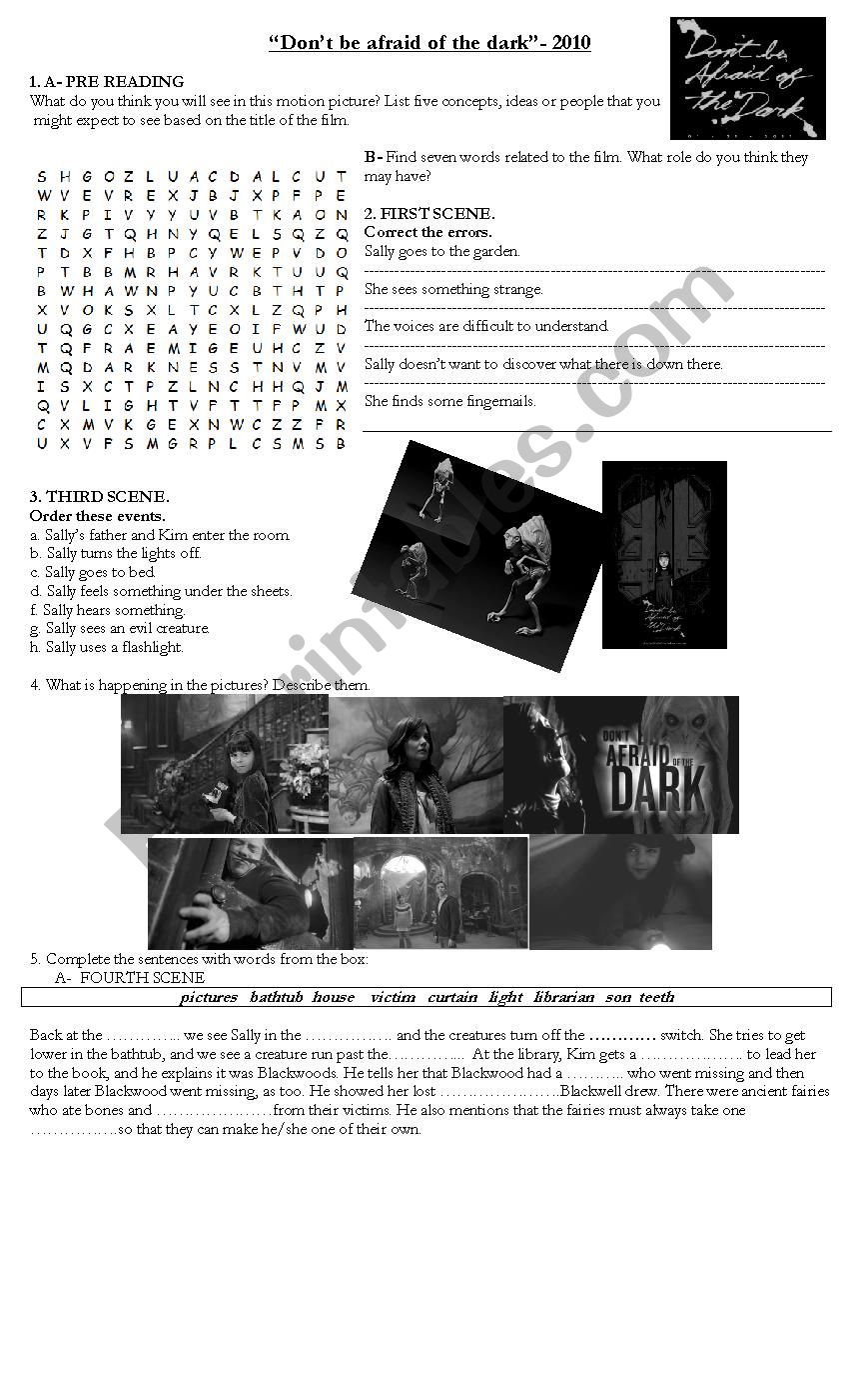 Dont be afraid of the dark worksheet