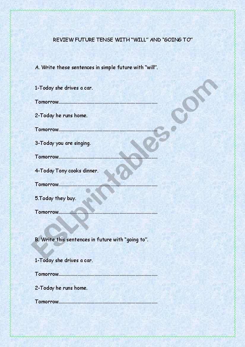 review the future tense worksheet