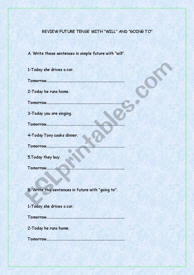 review the future tense worksheet