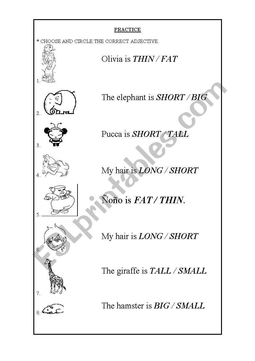 big -small worksheet