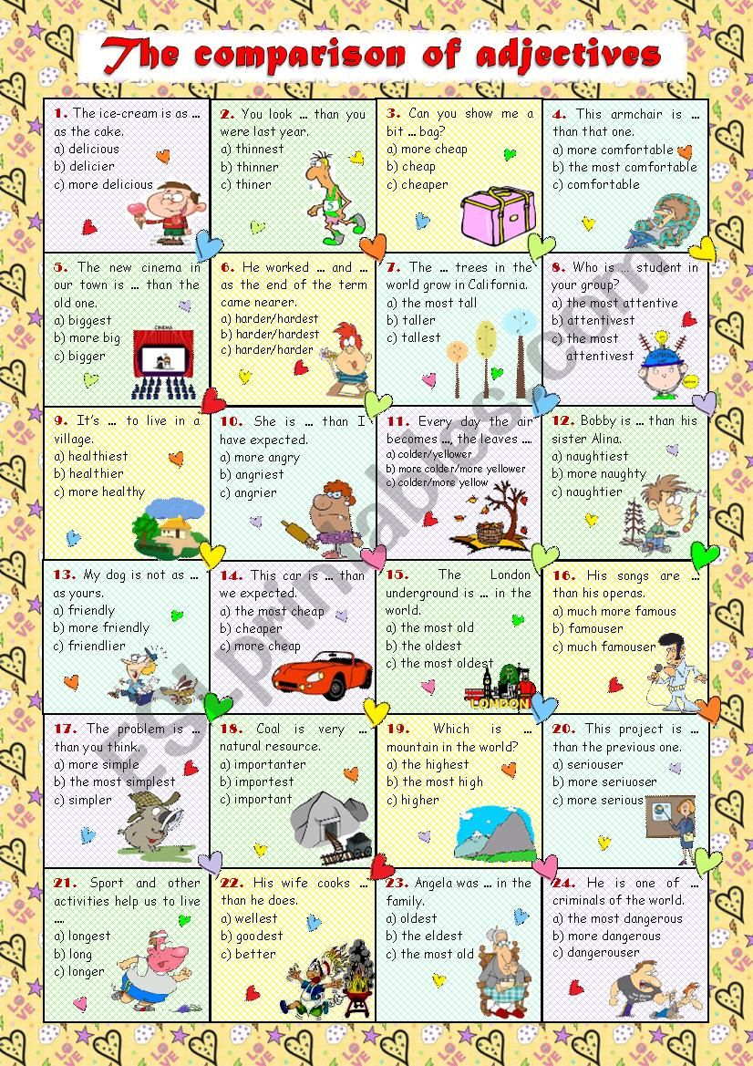 THE COMPARISON OF ADJECTIVES - Multiply Choice - With Key