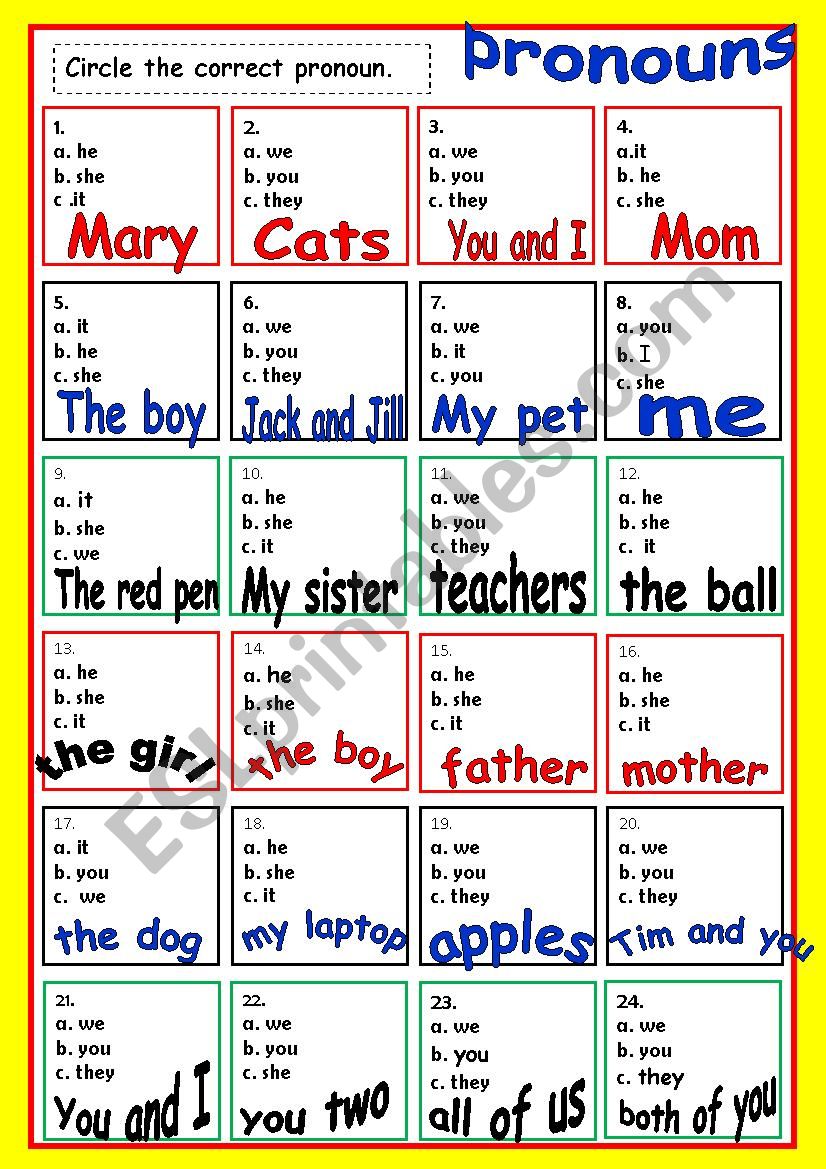 pronouns worksheet