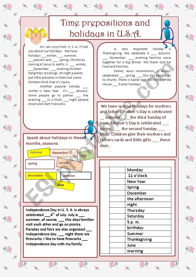 Dates, time and prepositions worksheet