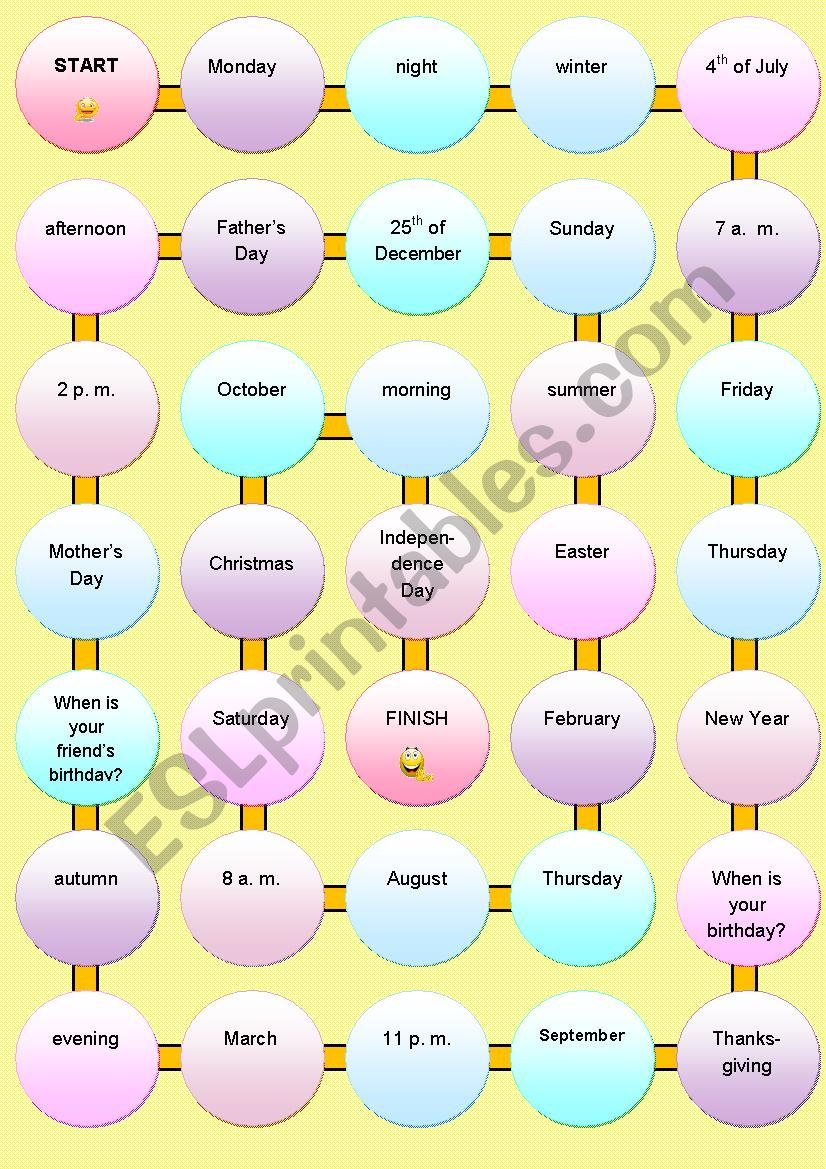 Dates, time and prepositions worksheet