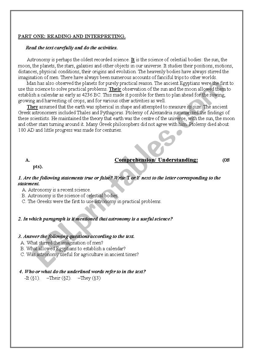 An exam paper meant forintermediate levelabout astonomy