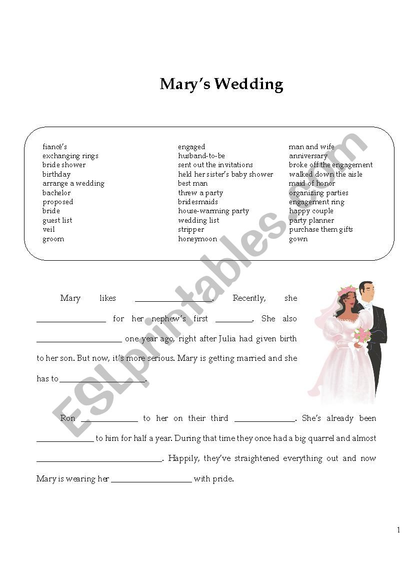 Marys Wedding worksheet