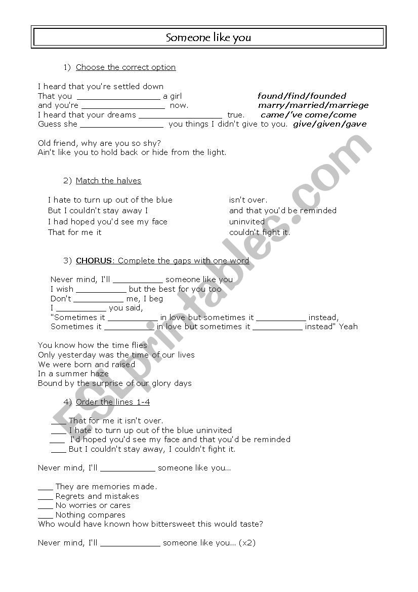 Adele- SOMEONE LIKE YOU worksheet