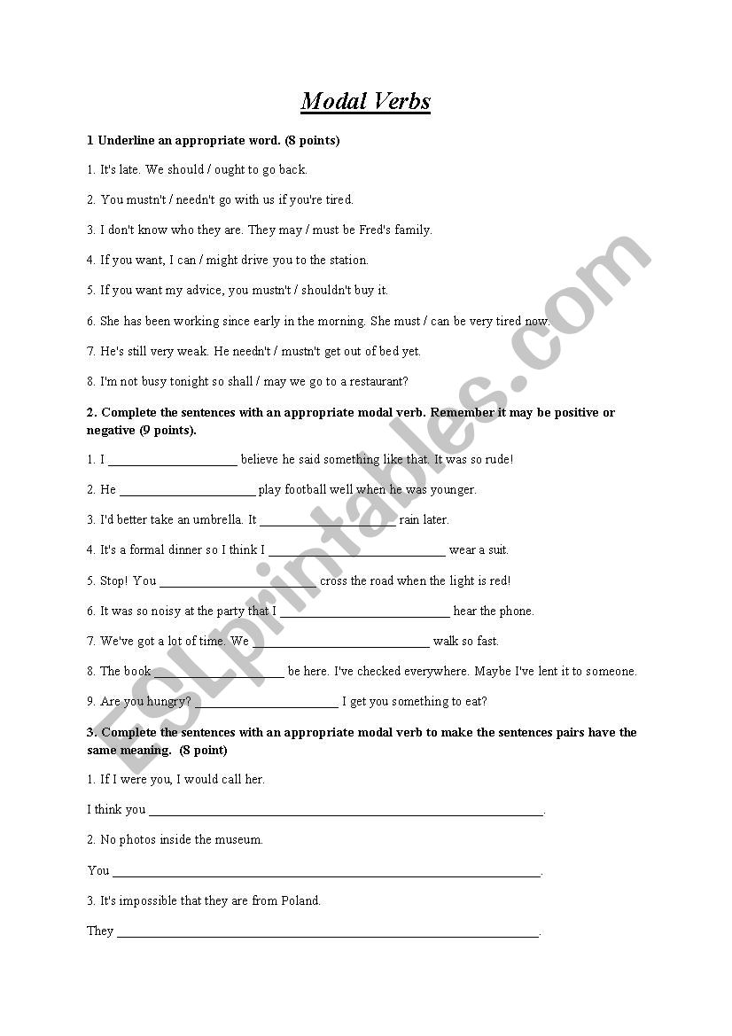 MODAL VERBS worksheet