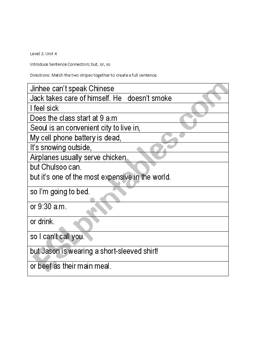 Connecting Sentences using but, or, so