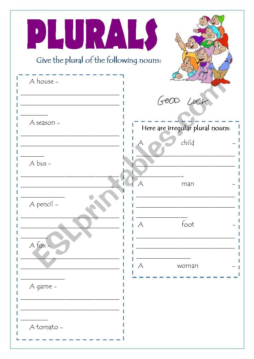 Plural of nouns worksheet