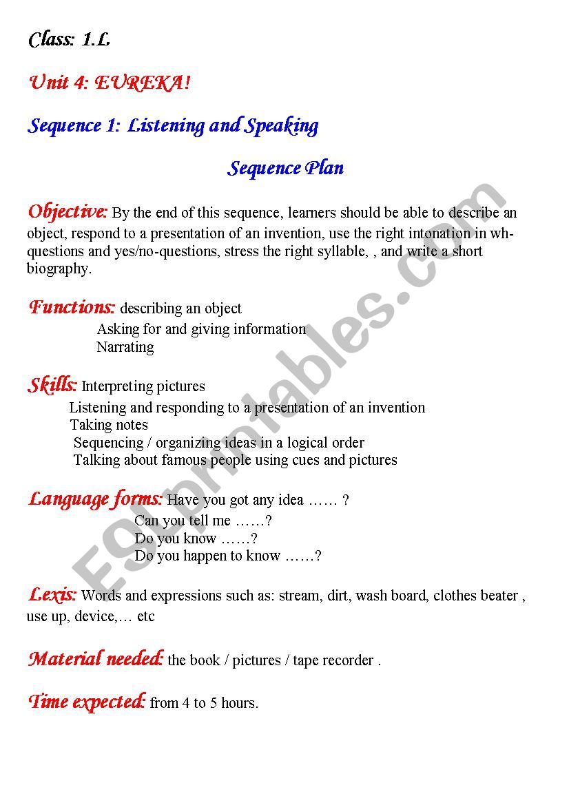 eureka worksheet