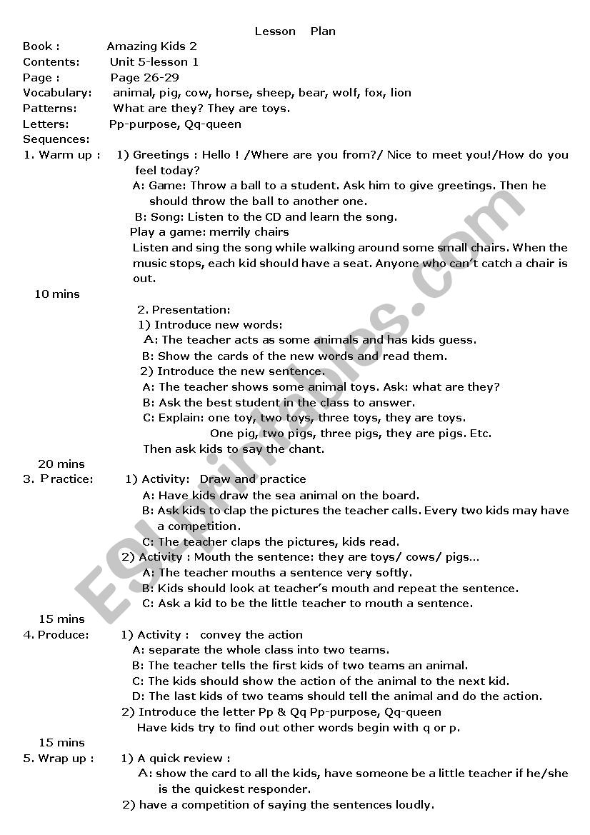lesson plan of some animals worksheet