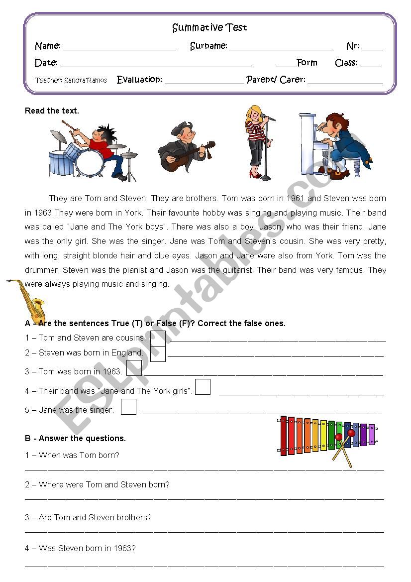 PAST SIMPLE (Reading and comprehension)- TEST