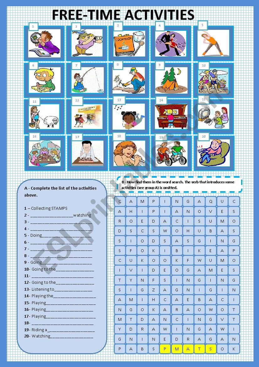 Free-time activities worksheet