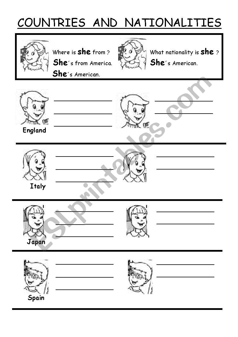 Countries and Nationalities worksheet