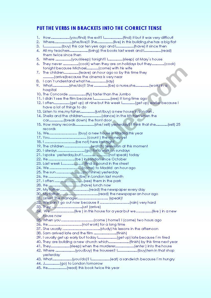 mixed tenses worksheet