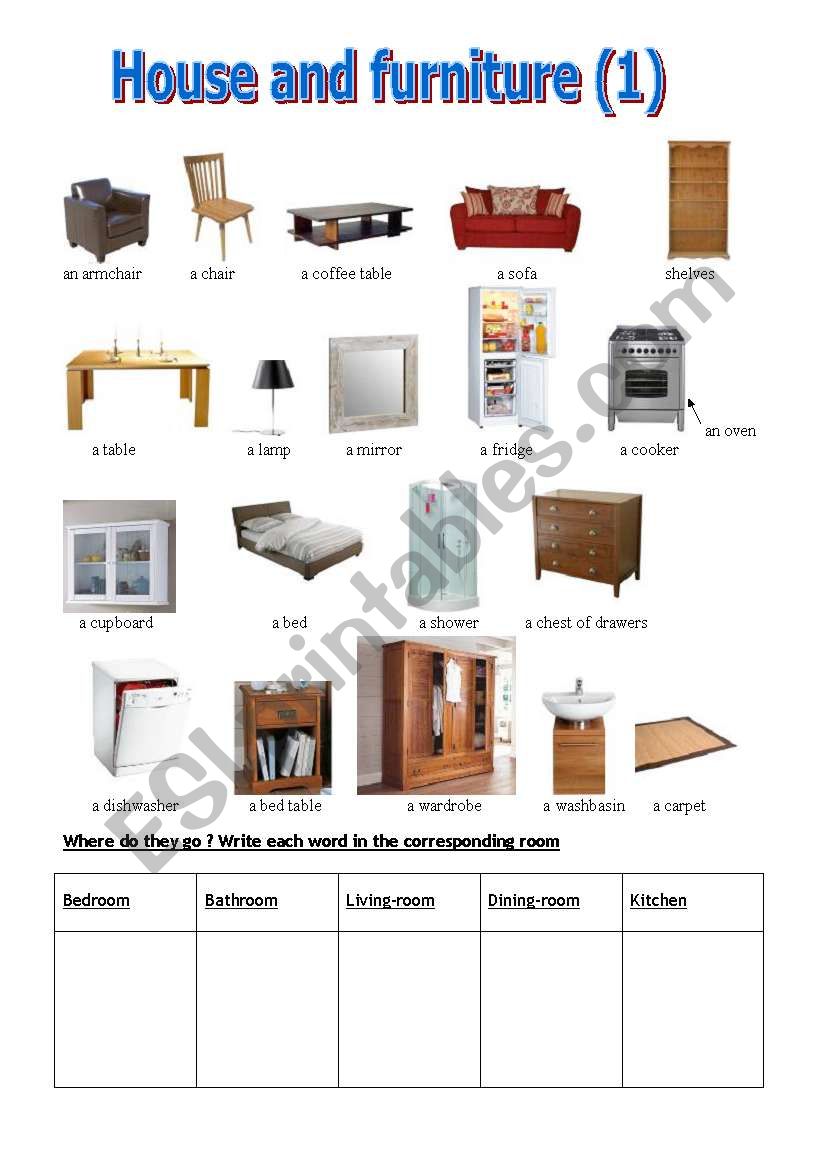 House and furniture (1) worksheet
