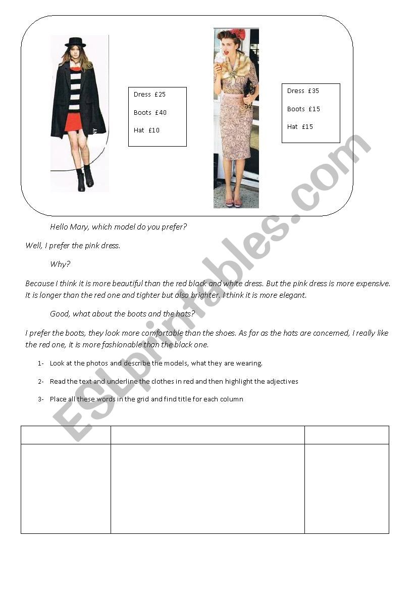 Fashion worksheet