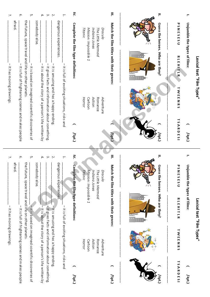 Film Types - Lexical Test worksheet