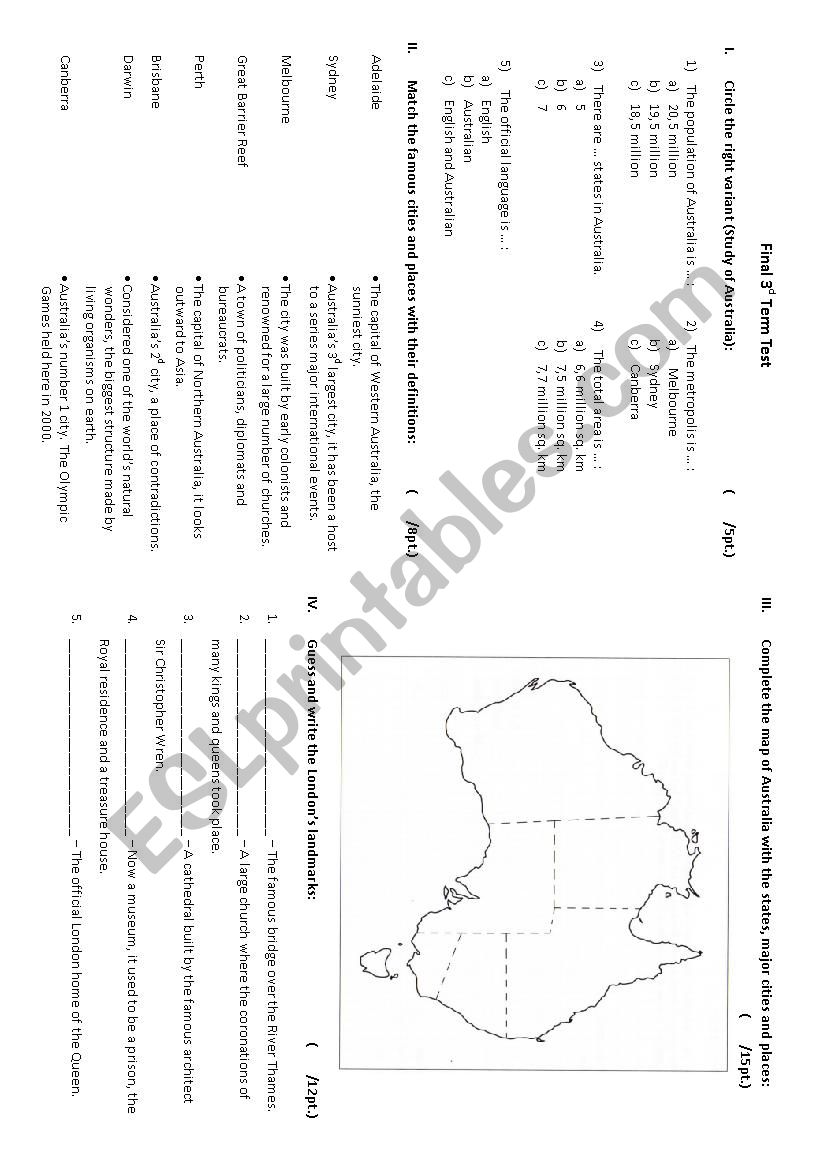 Australia Country Study worksheet