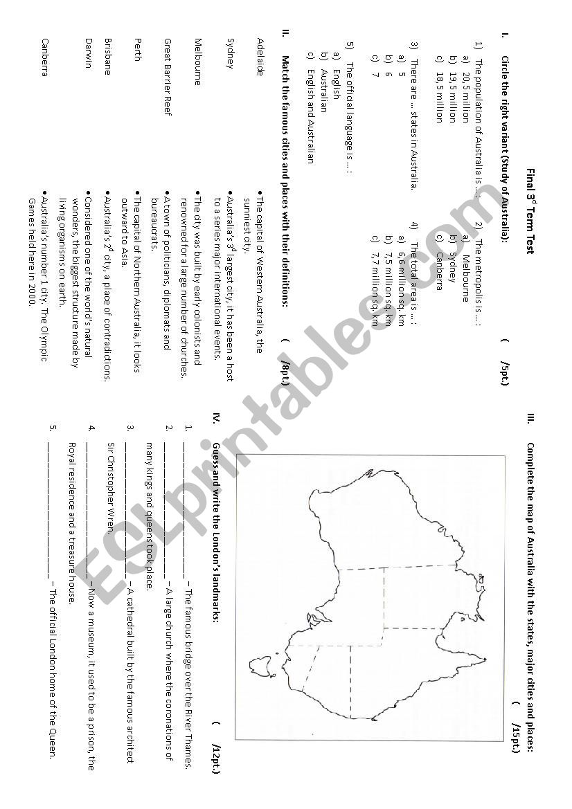 Australia Country Study worksheet