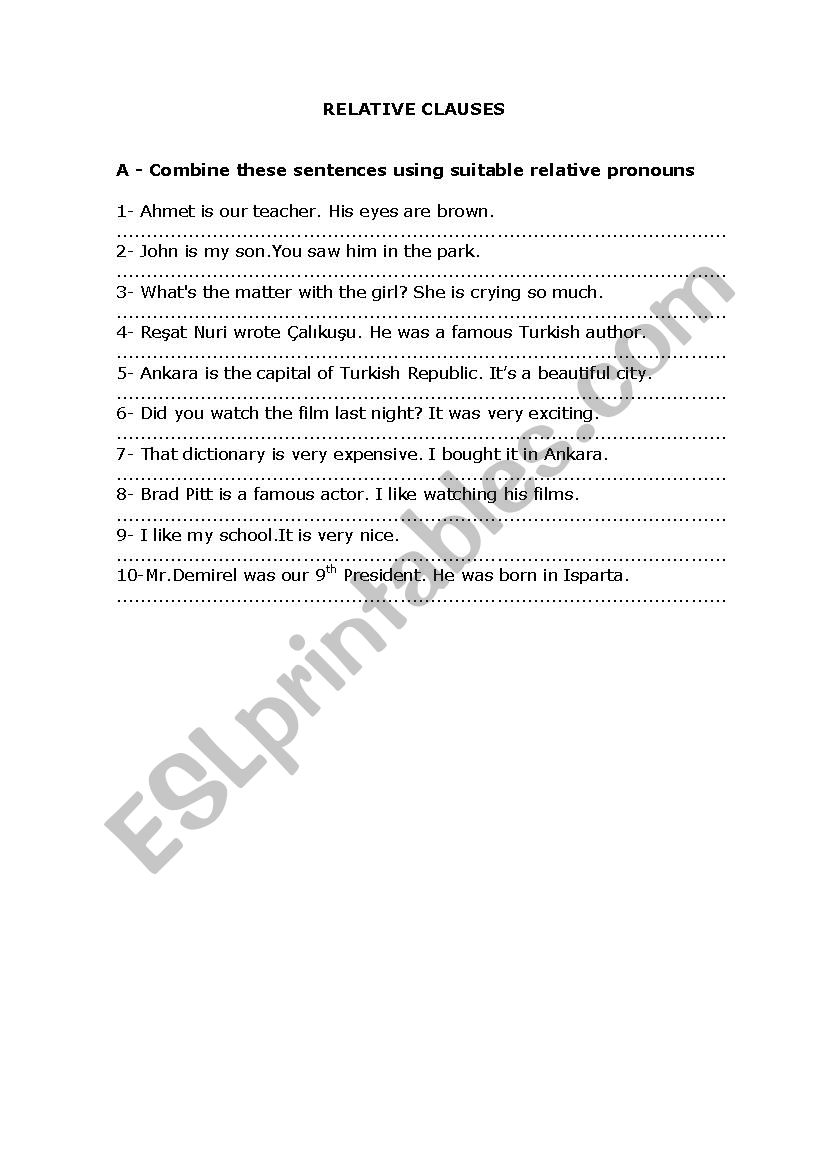 Relative Clauses worksheet